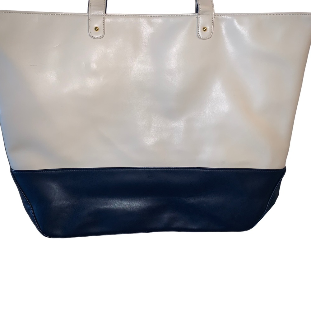 NWT ISAAC MIZRAHI Designer Cream & Navy Blue Checkered Everyday Tote Bag